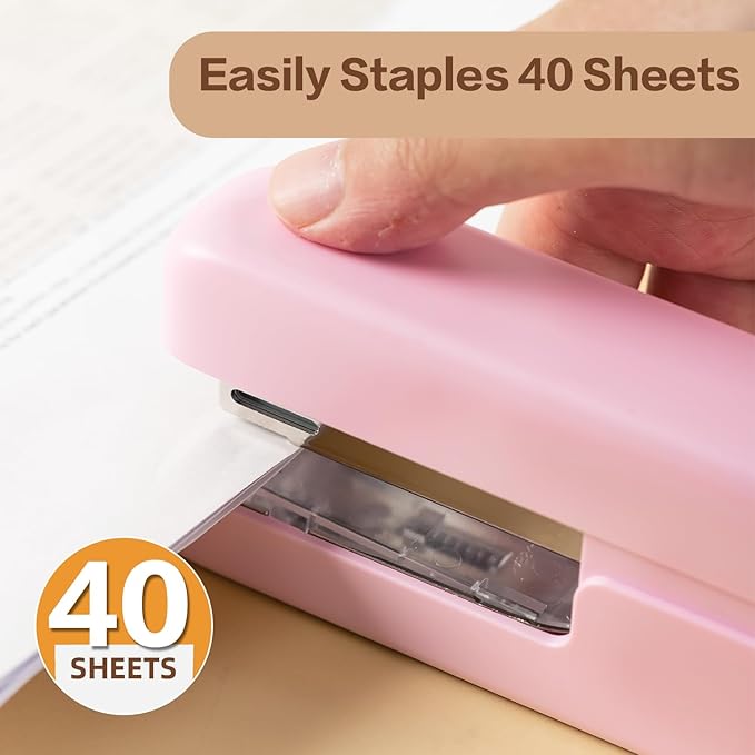 deli Stapler, Desktop Staplers with 1660 Staples and Integrated Staple Remover, 40 Sheet Capacity Office Stapler, 2 Pack, Pink