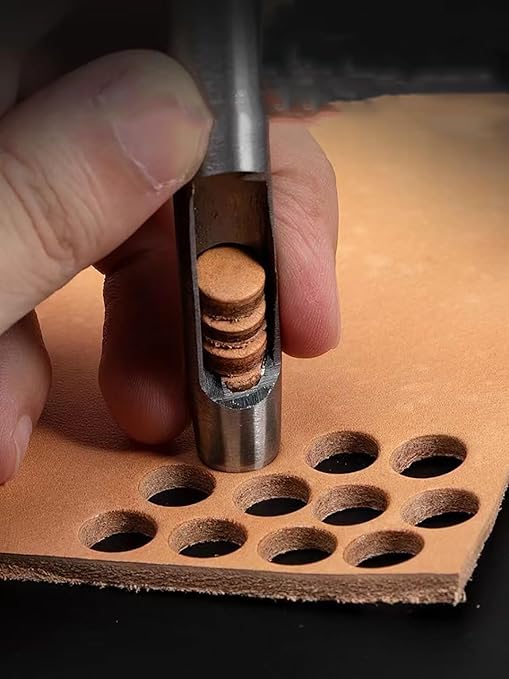 Leathe Punch Set Heavy Duty Round Hole Punch Set Leather Hole Tool,for Leather, Canvas (Silver, 9-pcs)