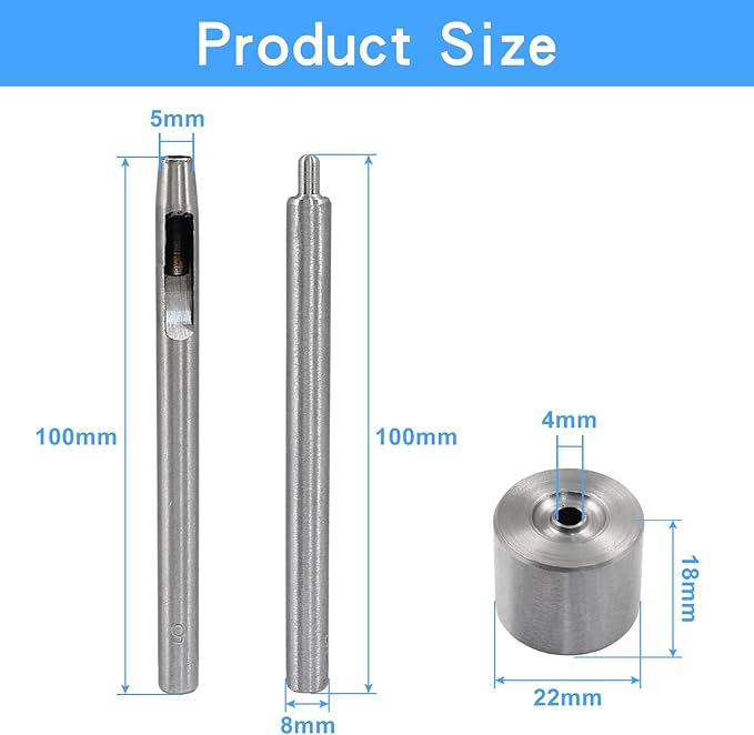 Litoexpe Eyelet Hole Punch Die Tool, 5mm Grommet Setter Hollow Punch (Includes Base & Ram) for Leather Craft Clothing Handbag Fabric Curtain DIY