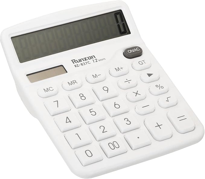 PATIKIL Desk Calculator, 12 Digits Large LCD Display Electronic Calculator Solar Battery Dual Power for Home Office Desktop, White