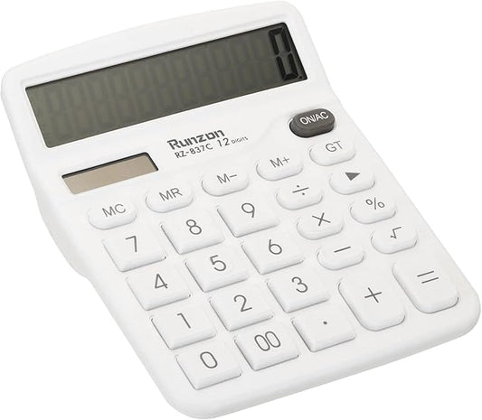 PATIKIL Desk Calculator, 12 Digits Large LCD Display Electronic Calculator Solar Battery Dual Power for Home Office Desktop, White