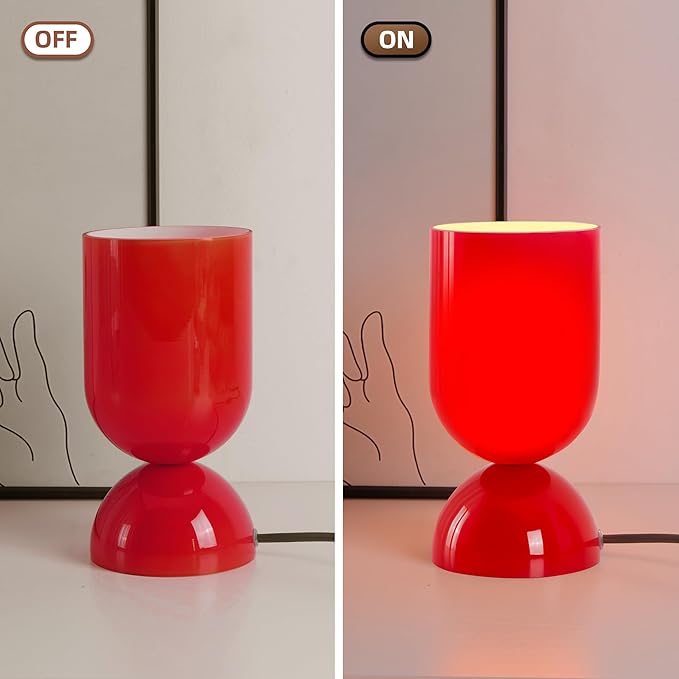 8.9" Modern Glass Table Lamp for Living Room, Desk Lamps for Bedroom, UL Listed Nightstand Lamp with Dome Base, End Table Lamps Home Decor for Kids Room, Side Tables, College Dorm, Office, Glossy Red