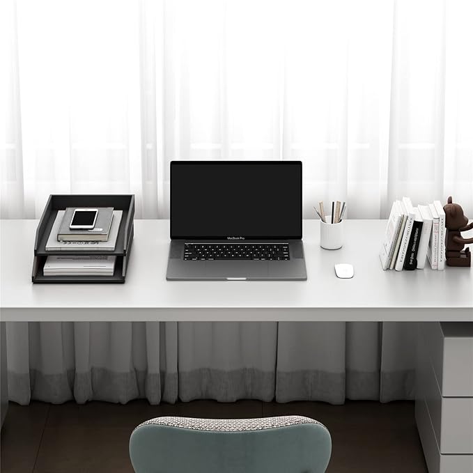 Leather Letter Tray, Thipoten Stackable Desk Organizer Holder for Office Supplies, Paper, File, Magazine, Perfect Office Organization for Desktop (Black-2Tiers)