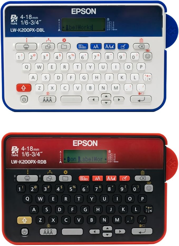 LABELWORKS Epson LW-K200PX Dark Blue Printer & Red White Printer - 2 QWERTY Label Makers Great for Classrooms