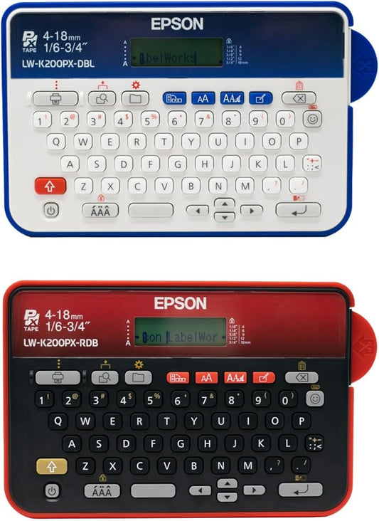 LABELWORKS Epson LW-K200PX Dark Blue Printer & Red White Printer - 2 QWERTY Label Makers Great for Classrooms