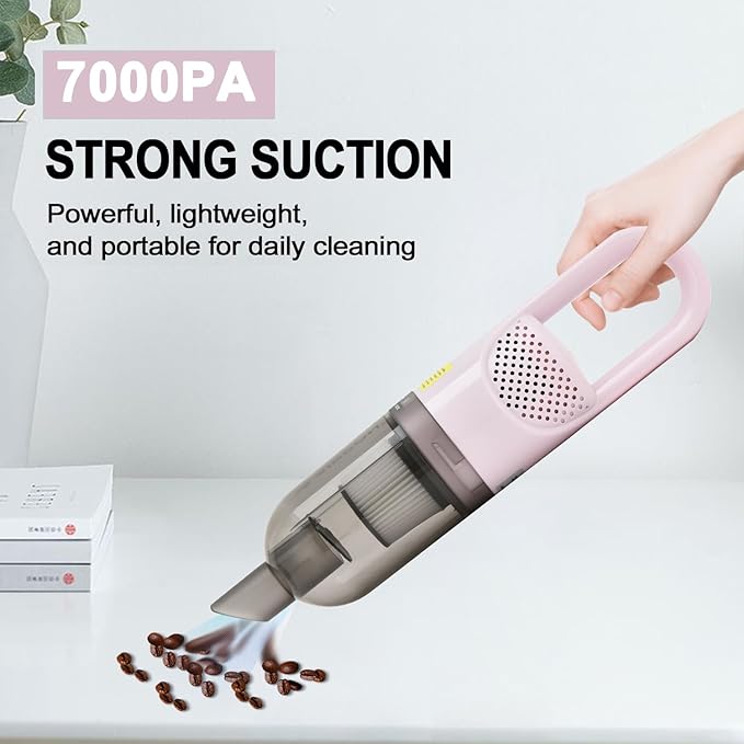 SIPPON 6-in-1 Lightweight Stick Vacuum Cleaner with 100W Powerful Motor, Mini Portable Household Handheld Vacuum Cleaner for Domestic Hard Floors, Carpets and Pet Hair(Pink Cordless with Plug)