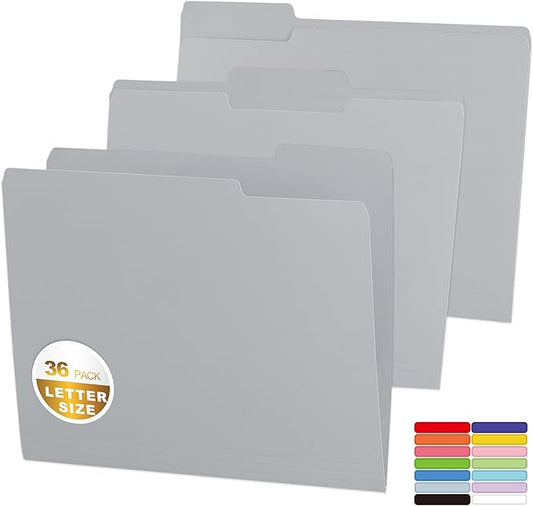 36 Packs Colored File Folders,Grey File Folders,Two Tone Color File Folder 8.5 x 11 Inch,1/3 Cut Tabs Letter Size,Manila File Folders for Office,School and Home,Organization