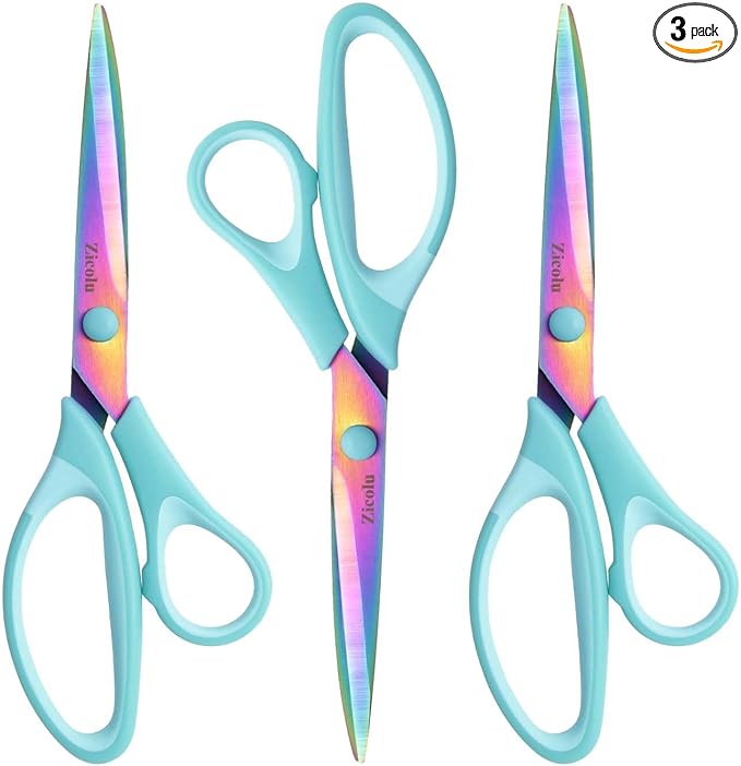 8.5" Scissors All Purpose, Multipurpose Office Scissors Set of 3 pack, sharp Titanium Coating Blade and Soft Comfort-Grip Sturdy Scissors for Fabric School Craft Sewing Home, Right/Left Handed, Blue