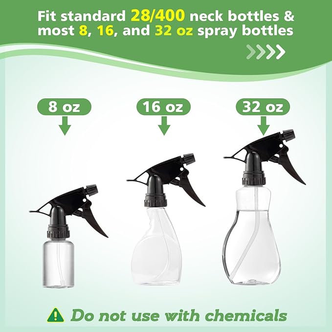 6pcs Spray Bottle Replacement Nozzle- Reusable Heavy Duty Mist Spray & Stream Sprayer Replacement Tops Fit Standard 28/400 Neck 32oz, 16oz, 8oz Bottles for Home Office Cleaning Household Gifts, Black