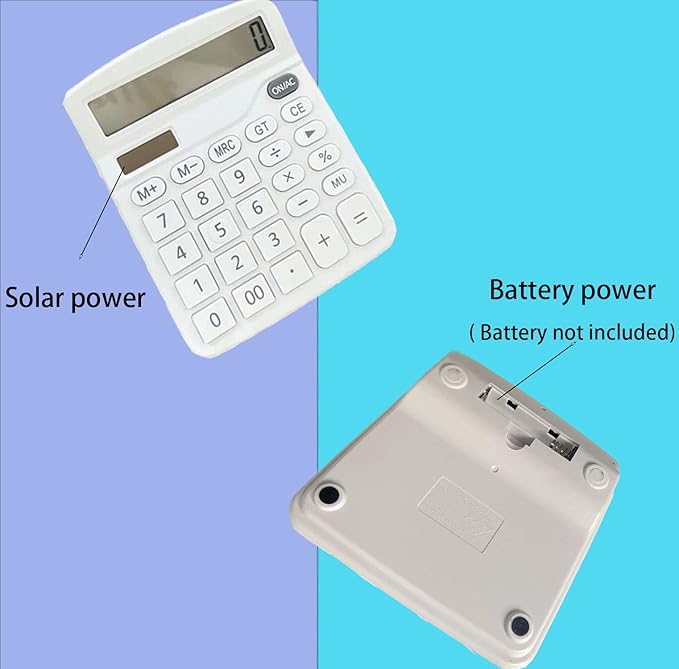 YOUHO Solar Battery Dual Power Standard Function Electronic Calculator with Large LCD Display - White