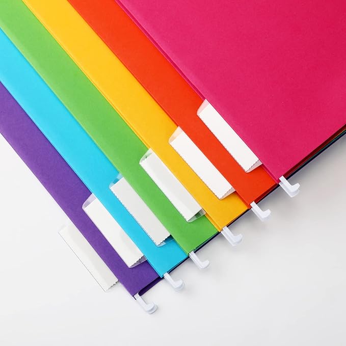 Yaomiao 24 Pack Hanging File Folders 3 Pleats Letter Size File Cabinet Folders with 1/5-Cut Adjustable Tabs Expandable Document Cabinet Colored for Home Desk Office Organization(Bright Color)