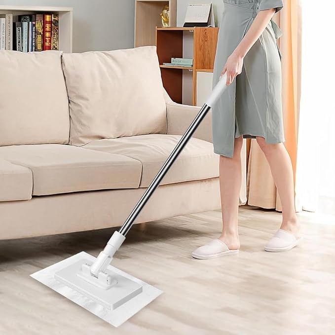 Snap Grip Minimop, Convenient Cloth Changing Mini Mop, Retractable Gap Dust Cleaner Flat Mops with Locking Head & Sweeping Cloths, 100cm Long Handle Sweeper Stick for Multi Cleaning (1*Mop+5*Cloth)