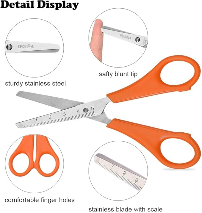 Scissors Bulk for Kids, EZZGOL 12 PACK 5” Safety Blunt Tip Student Scissors, 6 Assorted Colors Kid Craft Scissor for Cutting Regular Paper,Construction Paper,Cards