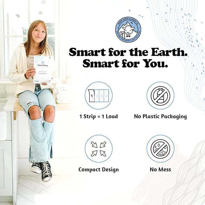 Smart Sheep - Laundry Strips - 48 Loads - Laundry Detergent Strips - Detergent Strips for Sensitive Skin - Convenient Eco Friendly & Plastic Free - Perfect for Home Travel & Camping - Fresh Scent