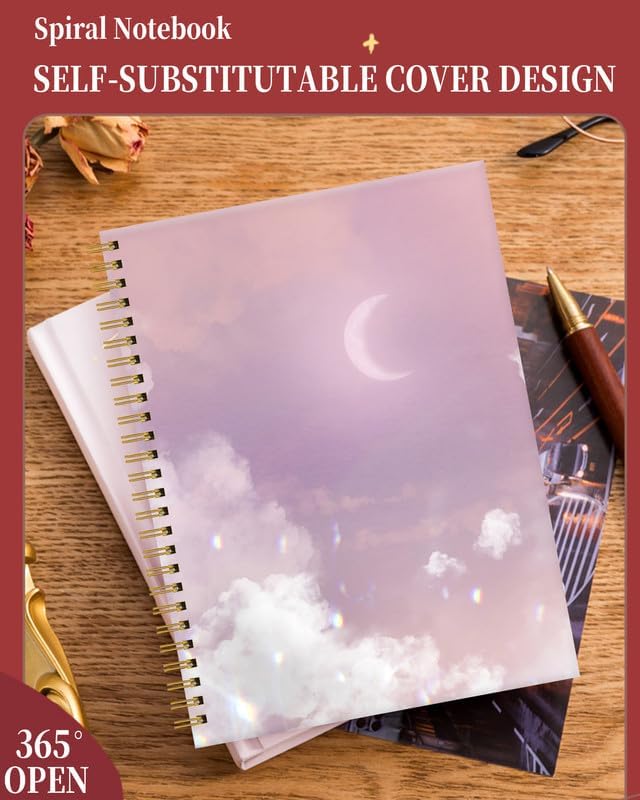 Spiral Journal Notebook for Women,A5 College Ruled Notebooks 6"x 8.4", 120 Pages (60 Sheets) Lined Journal with Premium Thick Paper,Perfect for School Office Home(Watercolor Clouds Sky)
