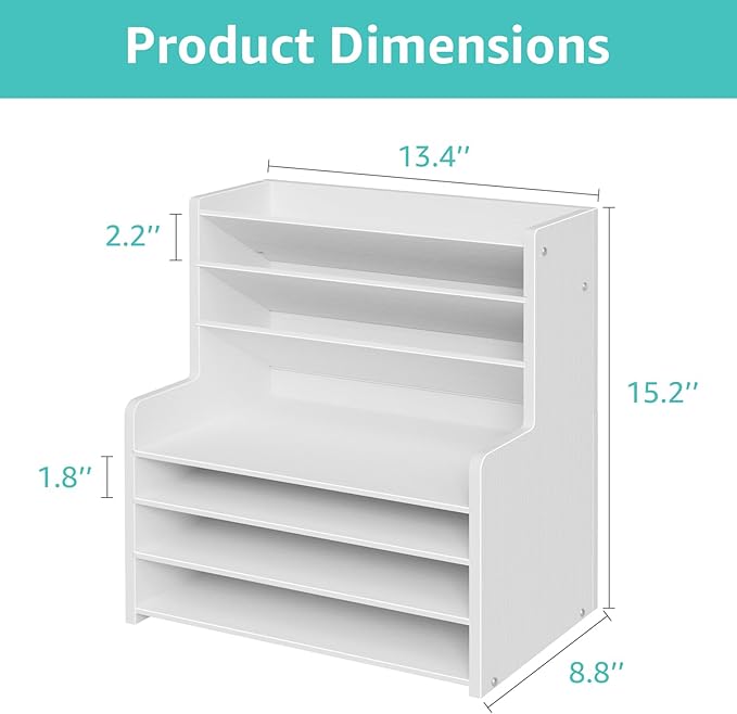 Wood Office Desk File Organizer - 7 Tier Desk Top Storage Shelf Stationary Workspace Organization Small Wooden Desktop Paper Tray,White