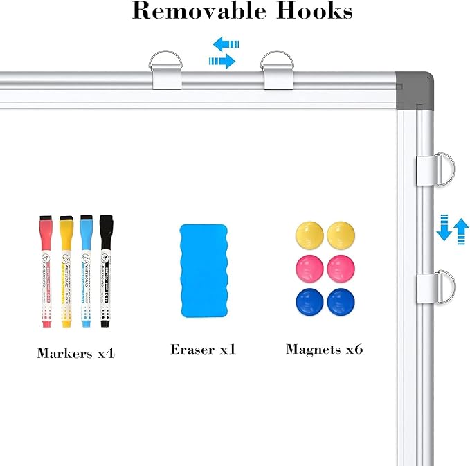 WALGLASS Combination Magnetic Whiteboard & Corkboard, 20"x30" Combo for School, Office & Home, Dry Erase Board with Removable Tray, Pins, Eraser, Markers & Magnets