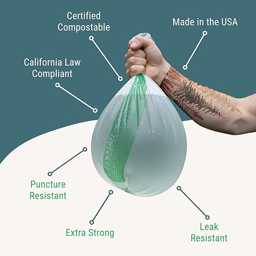 EcoSafe-6400 HB1617-6 Certified Compostable Bag - Small 16x17” Green Bags for 2.5 Gallon Bin - Extra Strong Leak, Puncture and Tear Resistant Food Scraps Bin Liners, Pack of 720