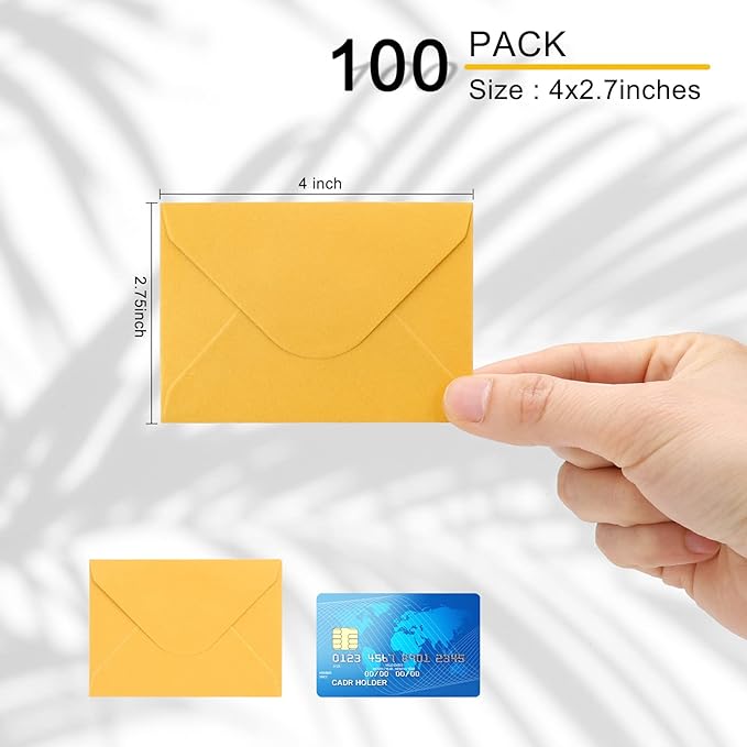 100 Pack 4 x 2.75'' Mini Envelopes Metallic Gold 120GSM Gift Card Envelopes Bulk Small Paper Gift Card Sleeves Greeting Card Business Card Tiny Envelope Pockets for Card & Invitation