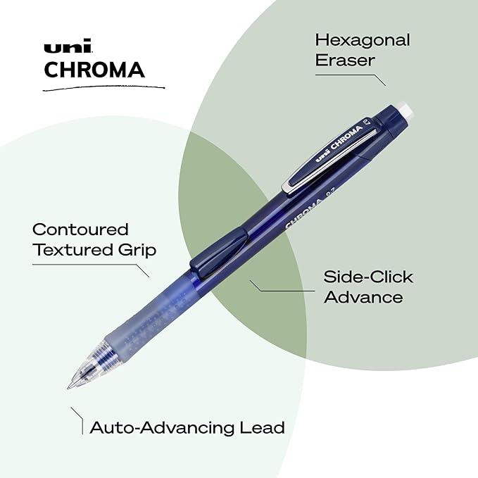 uniball Chroma Mechanical Pencil Woth Leasd and Eraser Refills, 0.7 Mm, Hb (#2), Black Lead, Assorted Barrel Colors, 4/Set