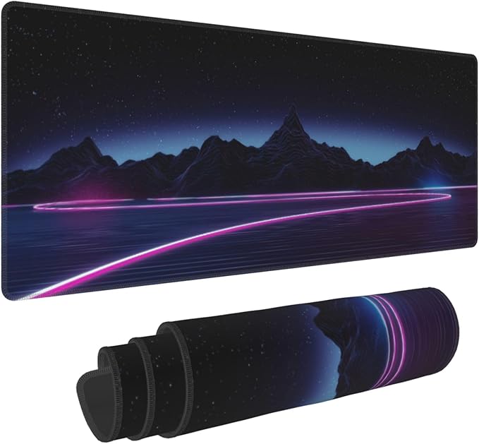 Neon Star Mountains Large Mouse Pad, Gaming Desk Mat, XL Keyboard Desk Pad Mat for Desktop, 31.5"x11.8" Non-Slip Base Big Mousepad with Stitched Edges