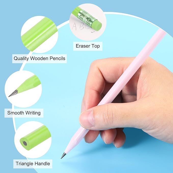 PATIKIL Round Pencils, 24 Pcs Triangle HB Graphite Pencil Wooden Pencils with Eraser for Classroom Office Writing Drawing Supplies, Dark Green