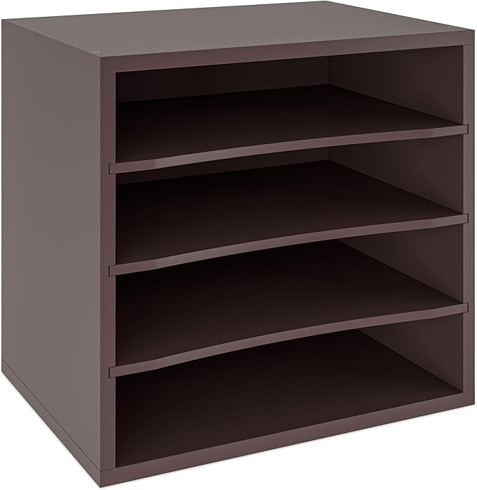Ballucci 4-Tier Paper Organizer, Desk File Organizer, Stackable Letter Tray, Wood Mail Sorter with Adjustable Storage Shelves, Office Desk Organizer, Dark Brown