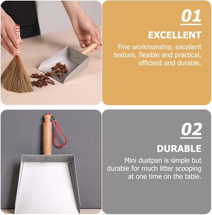 VOSAREA Mini Dustpan Stainless Steel Small Dustpan Portable Short Handle Compact Dust Pan for Workshop Table Desk Key Board