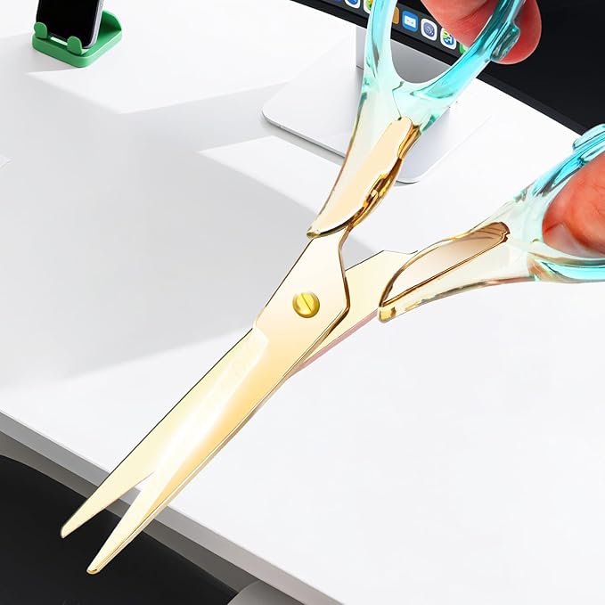 6.3 Inch Precision All - Purpose Craft Scissors, Stainless Steel Blade for Superior Cutting, Blue Acrylic Handle for Comfort, Ideal for Office, Home & School Crafters