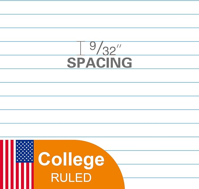 Kaisa3 Pack Notebook Paper College Ruled 3-Hole Punched Loose Leaf Paper 8x10.5 Lined Paper College Ruled Filler Paper for 3-Ring Binder Paper 150 Sheets/Pack (3 Pack-college) F15001C-3pk