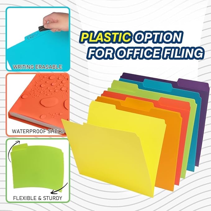 H4D 30 Pack Colored File Folders, Plastic Manila Folders with 1/3-Cut Tabs, Letter Size Home School Office Supplies for Document Filing, 6 Colors