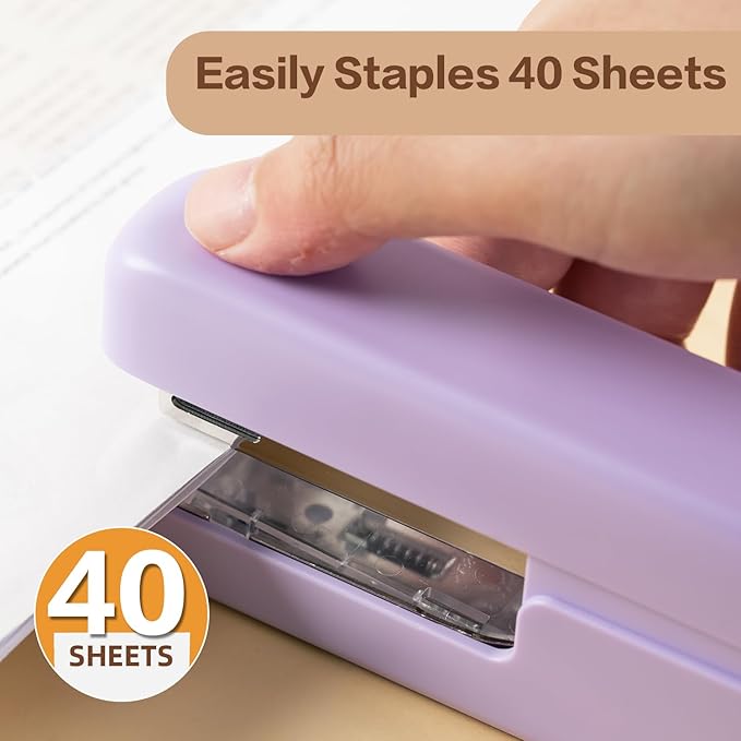 deli Stapler, Desktop Staplers with 830 Staples and Integrated Staple Remover, 40 Sheet Capacity Office Stapler, Purple