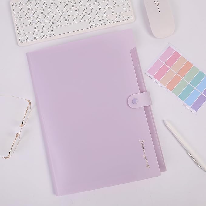 SKYDUE Expanding File Folder, Accordion File Organizer with 8 Pocket & Inner Card Pocket, Expandable Document Paper Receipt Holder for School Office Hospital, Letter/A4 Size Purple
