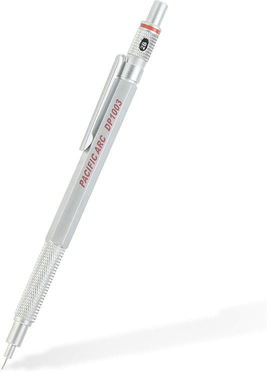 Pacific Arc Chromagraph Metal Mechanical Pencil .3 mm Silver Barrel Mechanical Pencil with Built In Lead Pencil Grade Indicator, Lead Pencil Holder for Drafting, Sketching, and Drawing