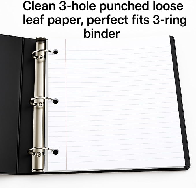 Loose Leaf Notebook Paper, 8"x10-1/2" Wide Ruled Lined Paper, Bulk Filler Paper, 3 Hole Punched For 3 Ring Binder, 150 Sheets/Pack, 24PK Per Carton, 3600 Sheets, Made In USA