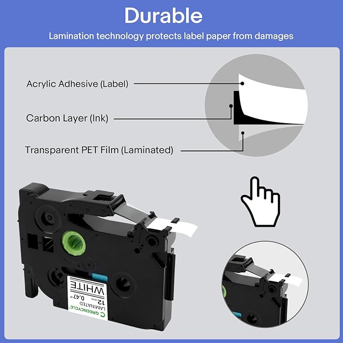 GREENCYCLE 3 Pack Label Maker Tape 12mm 0.47" Laminated White Compatible for Brother P-Touch Label Tape TZe-231 TZe231 TZ-231 TZ TZe Label for PT-D200 D210 D400 H100 H110 D410 D600