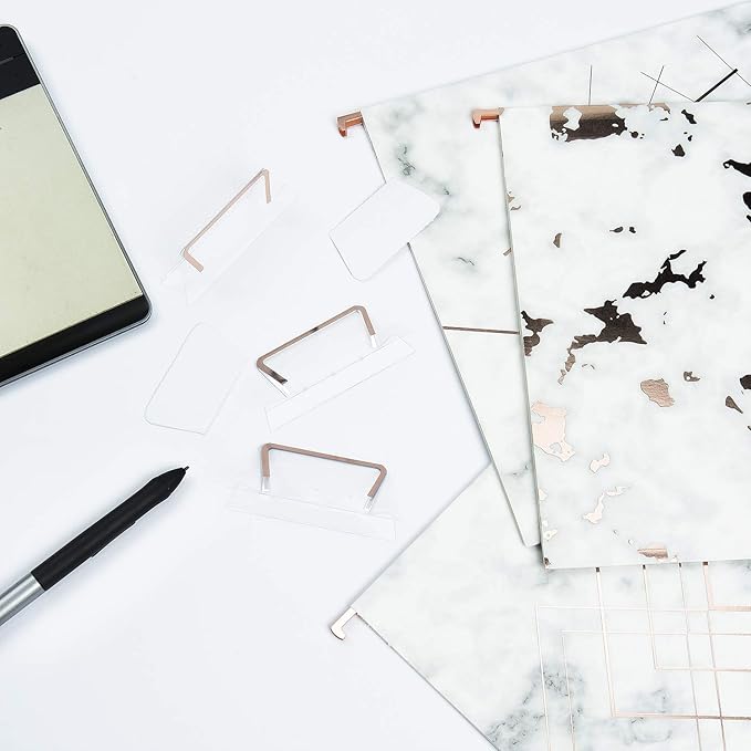 Y YOMA 12 Pack Rose Gold Hanging File Folders Letter Size Decorative File Folder Cute Pretty Hanging Folder Organizer for Filing Cabinet Office Home with 1/5-Cut Adjustable Tabs, 3 Marble Design