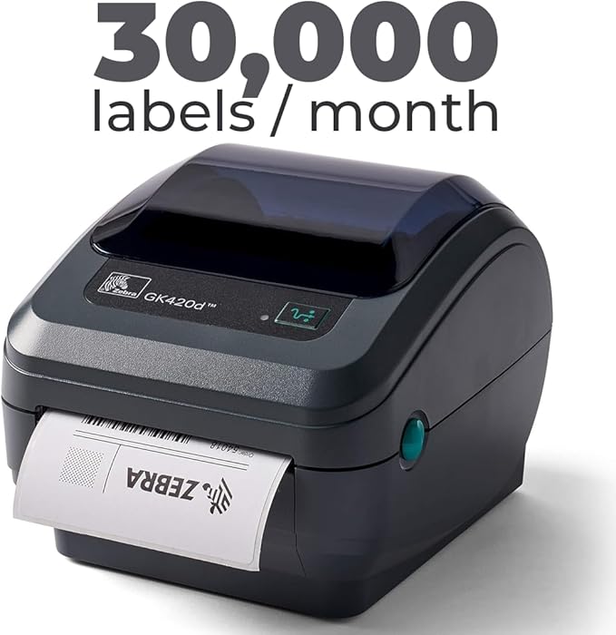 Zebra GK420d Direct Thermal Label Printer Bundle - Includes Zebra Barcode Label Thermal Printer, USB-B Cable and Cleaning Cloth - Monochrome Desktop Printer for USPS, Ethernet Connectivity (Renewed)
