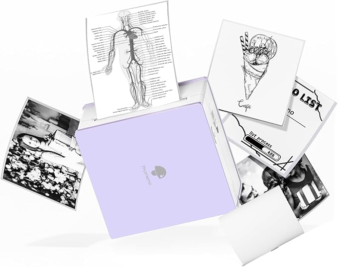 Phomemo Mini Sticker Printer- Mini Printer Sticker Maker Machine M02, Print Pods Suitable for Creative DIY, Diaries, Photos, Study Notes, Portable Thermal Inkless Label Maker for Home/Travel, Purple