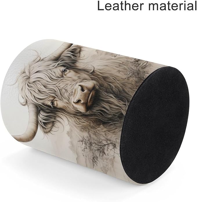 Highland Cow Pen Holder Pencil Organizer Cute Pencil Cup Desk Decor Makeup Brush Holder PU Multifunctional Office Suppliesfor Home Classroom School