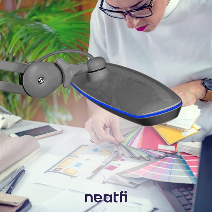 Neatfi XL 2,200 Lumens LED Desk Lamp, 23 Inches 24W, Adjustable Arm, Dimmable, Eye Caring, Nail Light for Home, Office, Study Lamp (Non-CCT with Clamp, Silver)