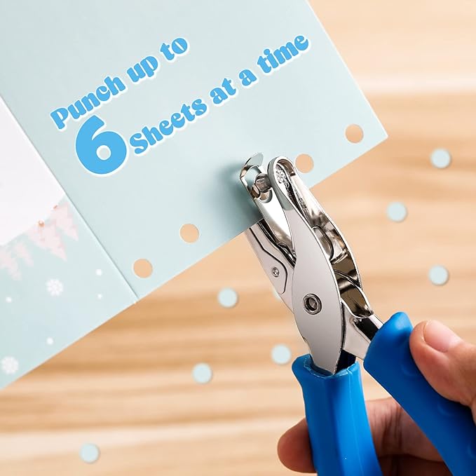 Chumia 12 Pieces Single Hole Punch Handheld 1/4 Inch Hole Paper Punch with Grip Handles Circle Single Shape Puncher for Craft Paper Greeting Cards Scrapbook Notebook(Multicolor)