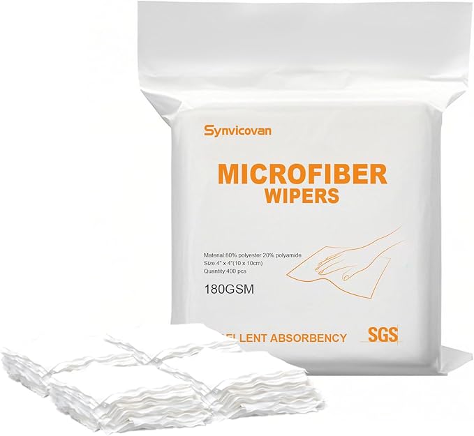 Synvicovan Microfiber Wipes 4"x4"(400 Pcs,Class 100, 180GSM) Superfine Lint Free Cloths Cleaning and Drying Cloths Reusable Ultra Absorbent for All Surface Types