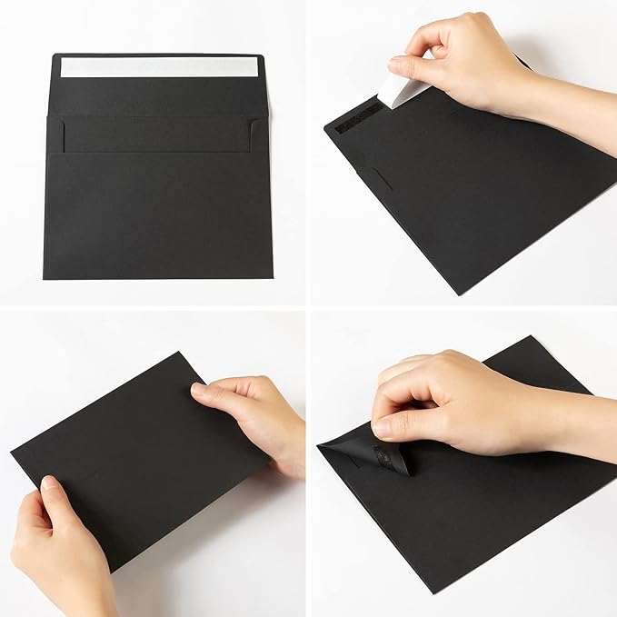 100 Pack Colorful #10 Business Envelopes Self Seal Standard Envelopes for Office Checks, Business, Letter Mailing Invoices, 4.13 x 9.49 Inches (Black)