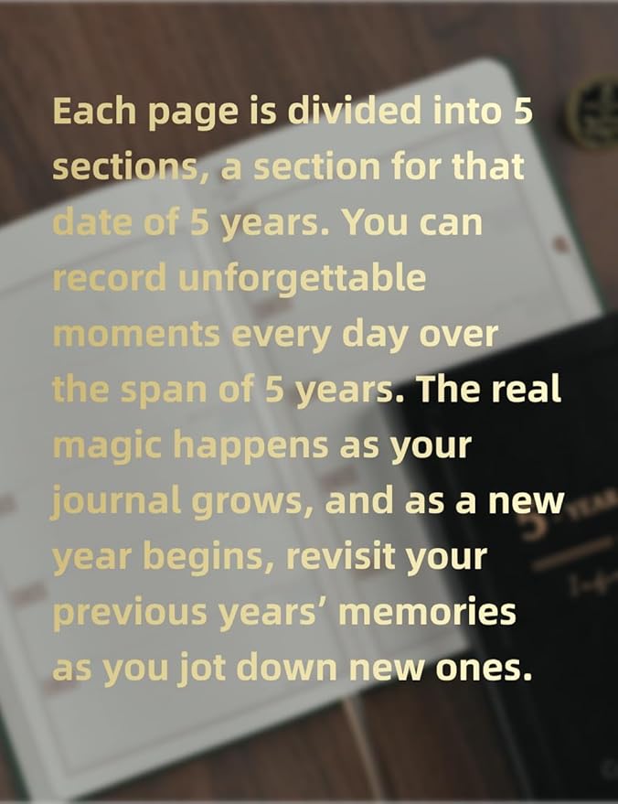 YouthWill Five Year Journal, 5-year Memory Notebook, Daily Journal, Undated Diary, One Line a Day, Soft Cover, Medium, 90gsm paper (Dark Green)