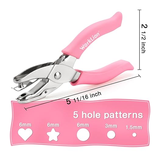 5pc Mini Shaped Hole Punch:Worklion Hand Paper Puncher Easy to Get Star Hole Punch,Heart Hole Punch,Round Hole Puncher(1/4", 1/8", 1/16") on Paper Crafts,Cards for Kids or DIY Crafters