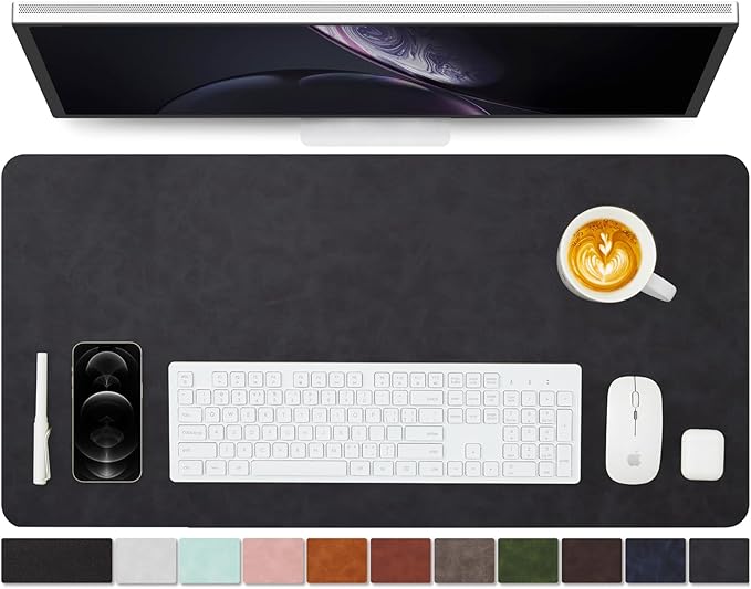 Distressed Leather Desk Mat - Non-Slip PU Desk Pad for Office and Home - Desk Organization and Accessories - Ideal for Large Mouse Pad and Desk Mats on Top of Desks(Charcoal Black,31.5"x 15.7")