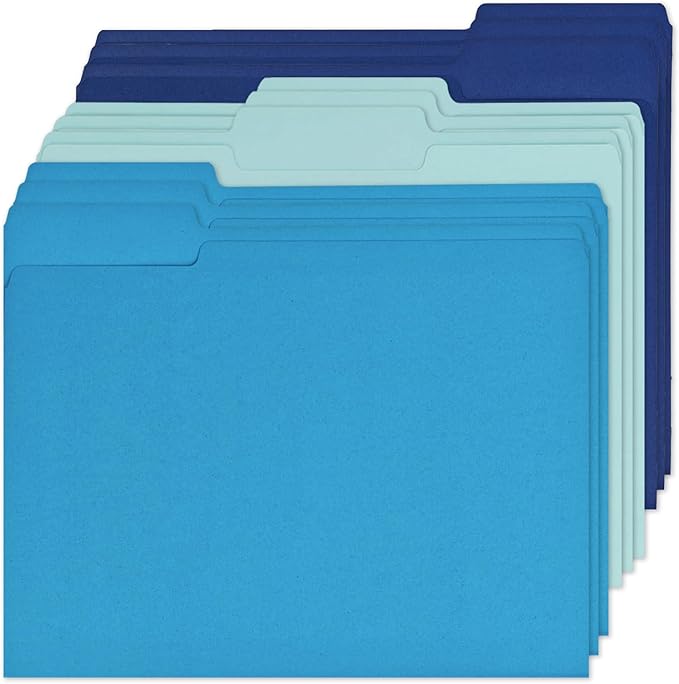 12Pcs Blue File Folders Letter Size Colored Manilla File Folders with 1/3-cut Tabs Decorative File Pockets for Office School Business Home Organizer(12, Blue Series)