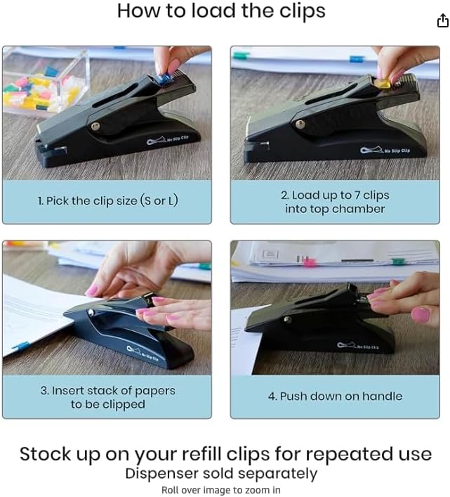 OfficeGoods Staple Free Stapler - No Slip Clip Reusable Paper Fastener for Documents - Securely Binds 50 Pages - Eco-Friendly Binder Solution