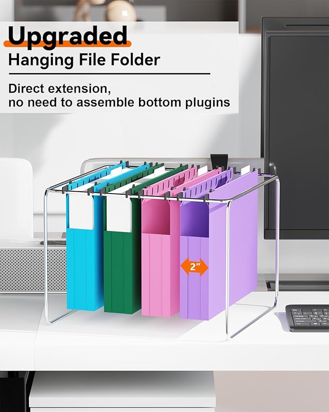 Ansook Plastic Hanging File Folders Letter Size,Upgrade 2" Extra Capacity Expanding Hanging Folders with Tabs,12 Pack Reinforce File Cabinet Folders,Heavy Duty Color Hanging Organizer for Bulky Files